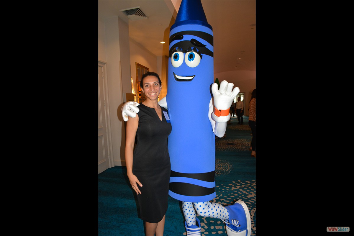 Chapter Treasurer Suny Mellawa poses with a live crayon from the Crayola conference across the hall!